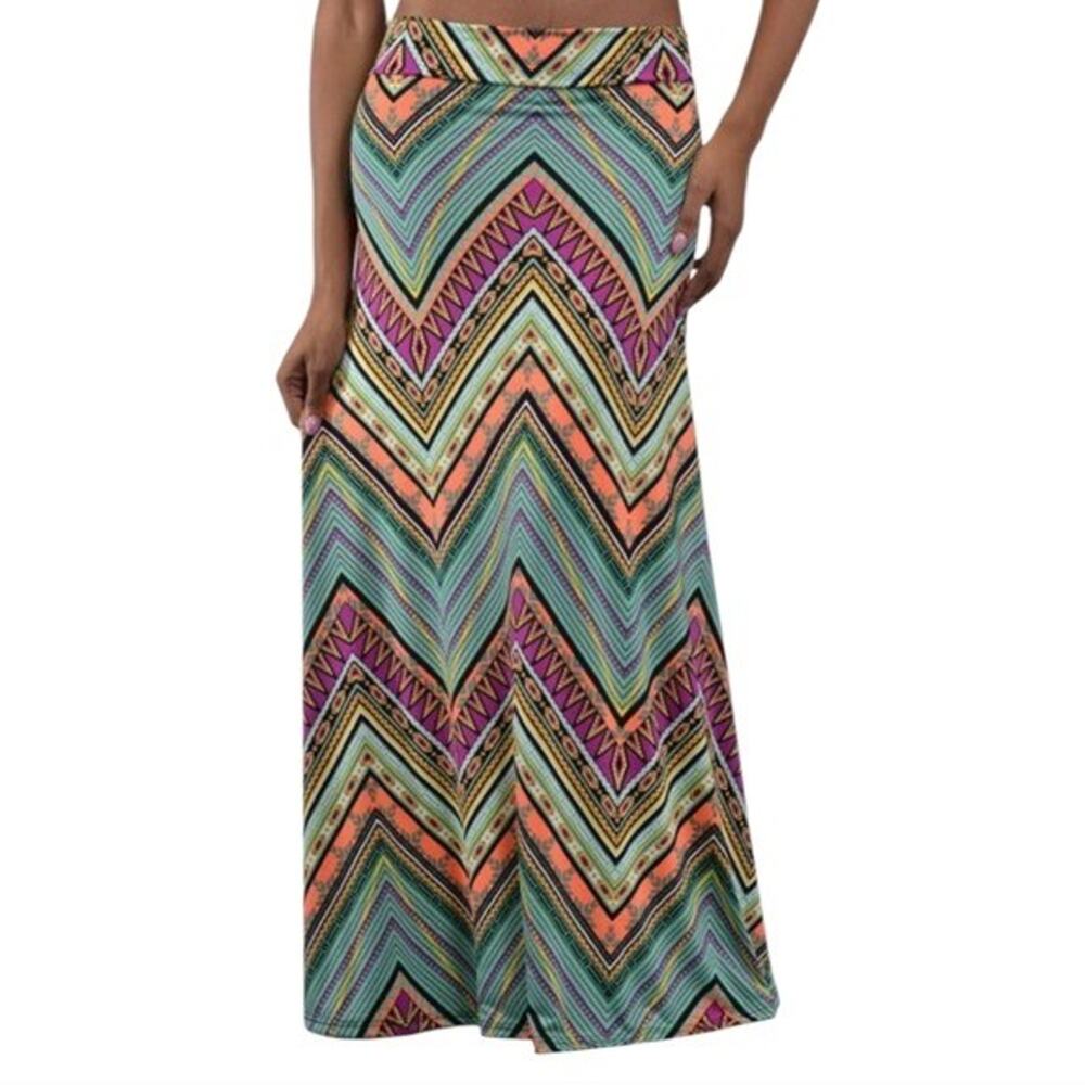Hannah Blue Pink Yellow Green Maxi Resort Skirt Hannah Plus Size 1X